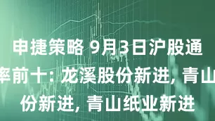 申捷策略 9月3日沪股通A股换手率前十: 龙溪股份新进, 青山纸业新进